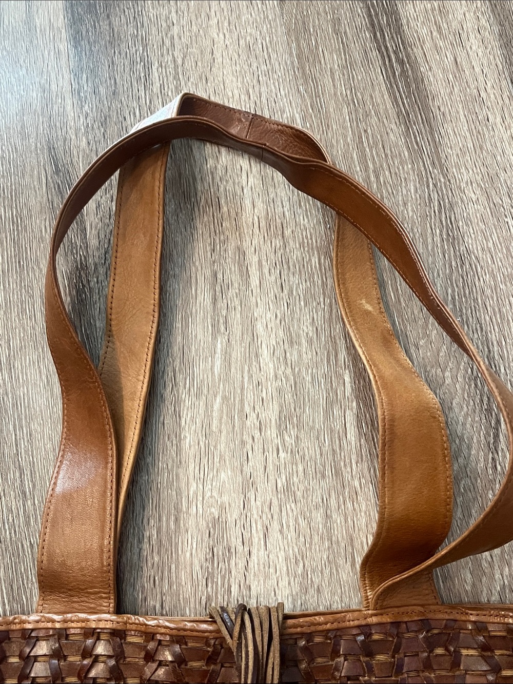 Vintage Carla Marchi Brown Woven Leather Tote with Spiral Brass Accent - Picture 6 of 12